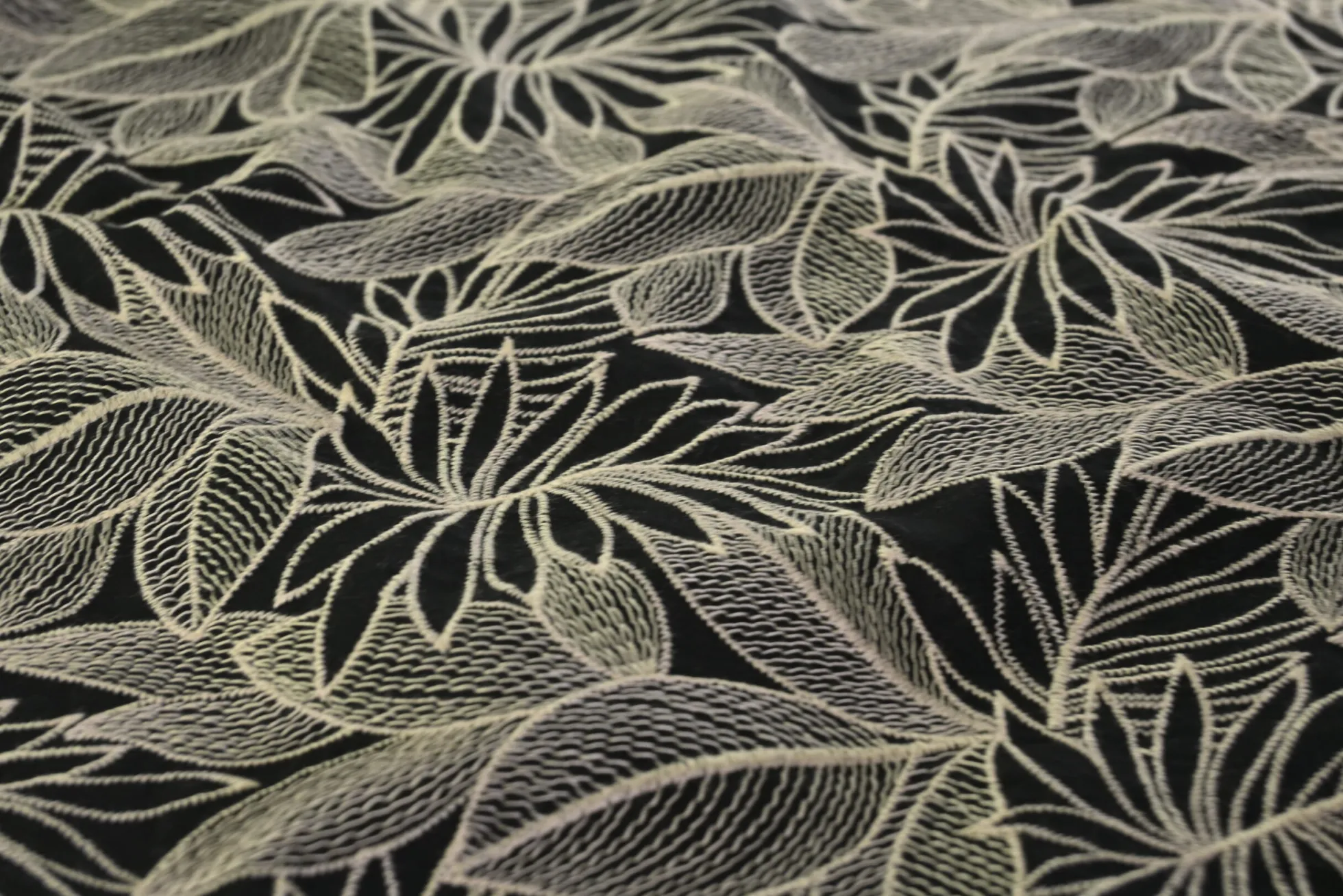 Broderie katoen – Noir botanique