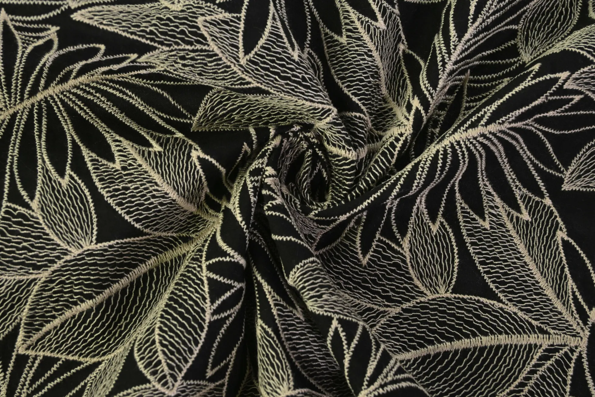 Broderie katoen – Noir botanique