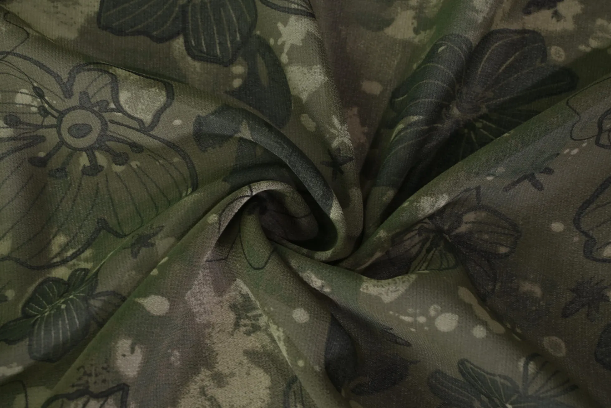 Chiffon – Dark mossy green floral