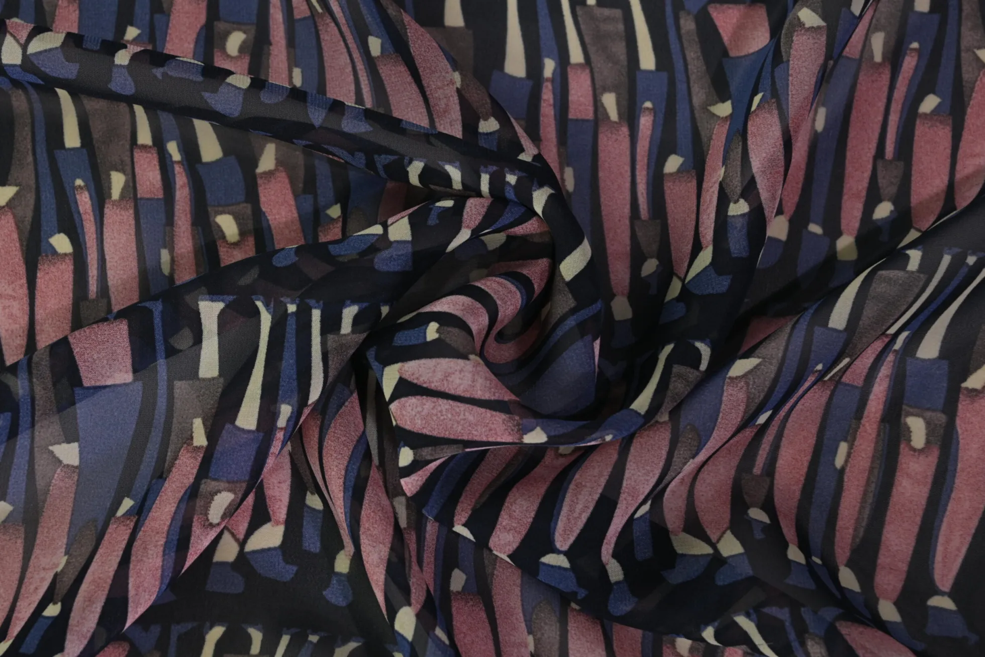 Chiffon – Graphic stripes navy & old pink