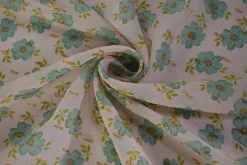 Chiffon – Green lurex leaves on baby pink