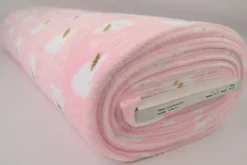 Coral Fleece – White rabbits on pink