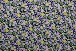 Coupon 170cm x 150cm | Katoen poplin  – Retro bloemenprint paars en geel op navy
