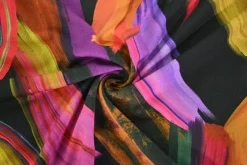 Coupon 150cm x 150cm | Katoen tricot – Rainbow Brushstrokes Black