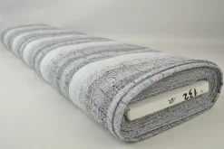 Coupon 125cm x 140cm | Pantalonstof – Wit gestreept melange met linnen