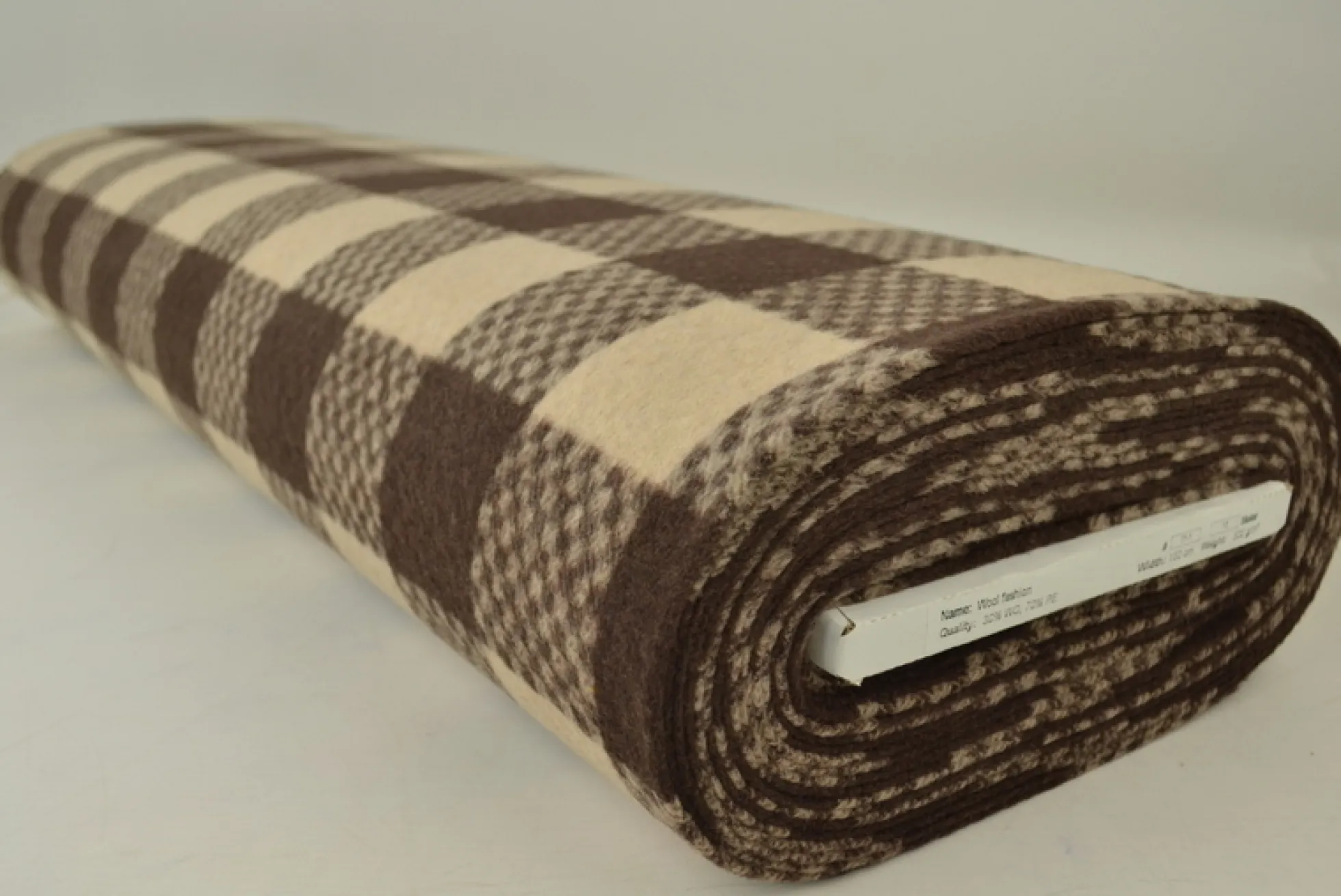 Coupon 60cm x 150cm | Wollen stof – Bruin / beige ruit