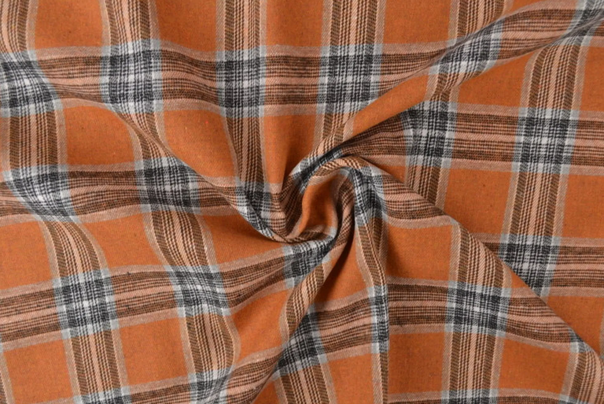 Flanel ruit – Donker oker, gebroken wit, lichtgrijs & zwart