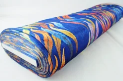 Fluweel stretch – Colorful seaweed on dark blue