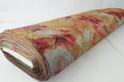 Fluweel stretch – Orange colored flower checkered woven