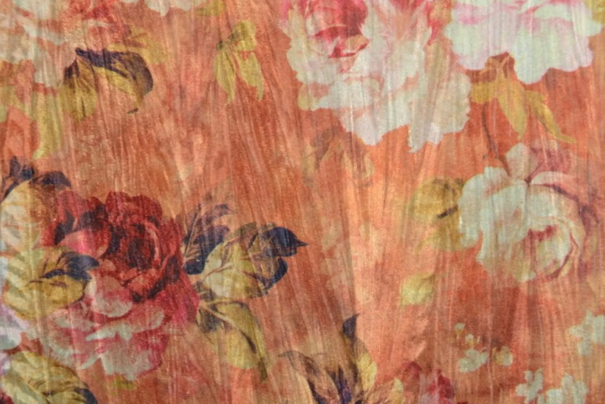 Fluweel stretch – Orange colored flowers crushed look