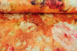 Fluweel stretch – Orange colored flowers