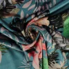 Fluweel stretch – Tropical flowers on old green