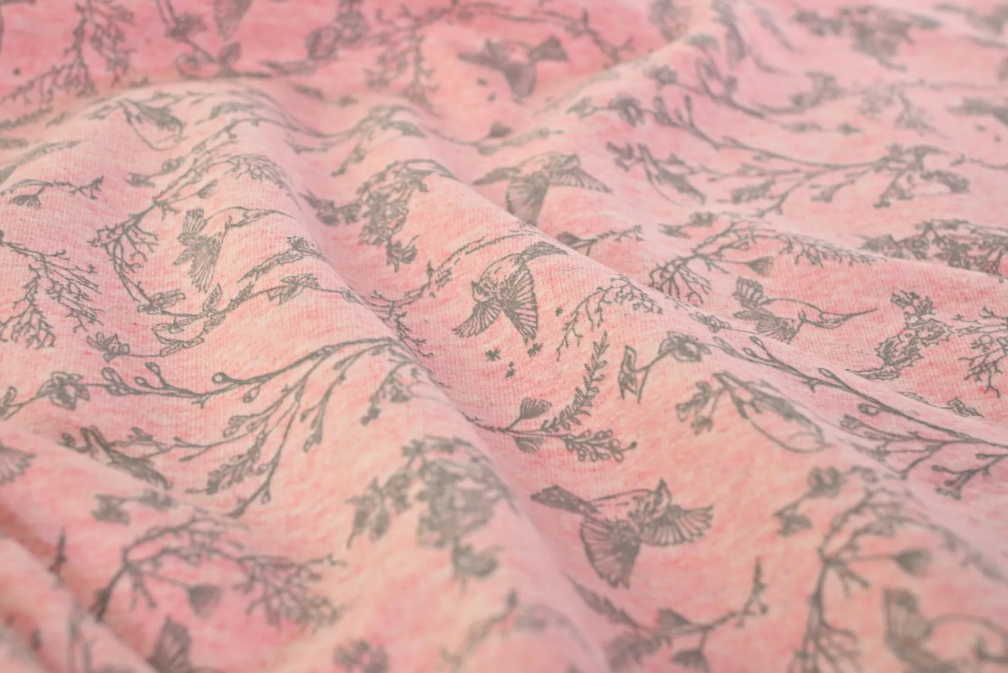 French terry – Blush Woodland Birds