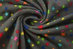 French terry – Colorful stars on dark grey