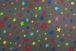 French terry – Colorful stars on dark grey