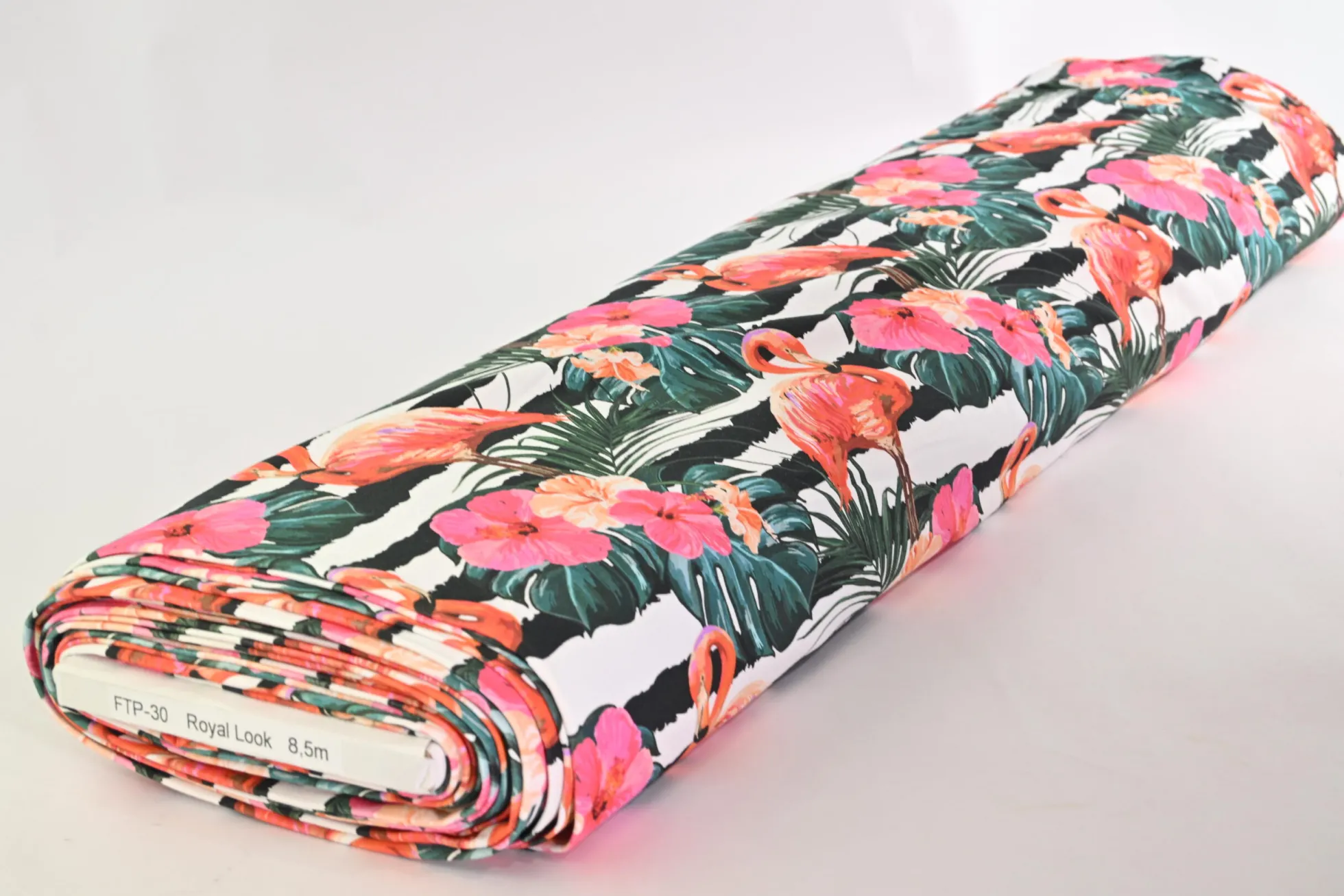 French terry – Flamingo on stripes
