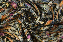 French terry – Golden flower lines on art