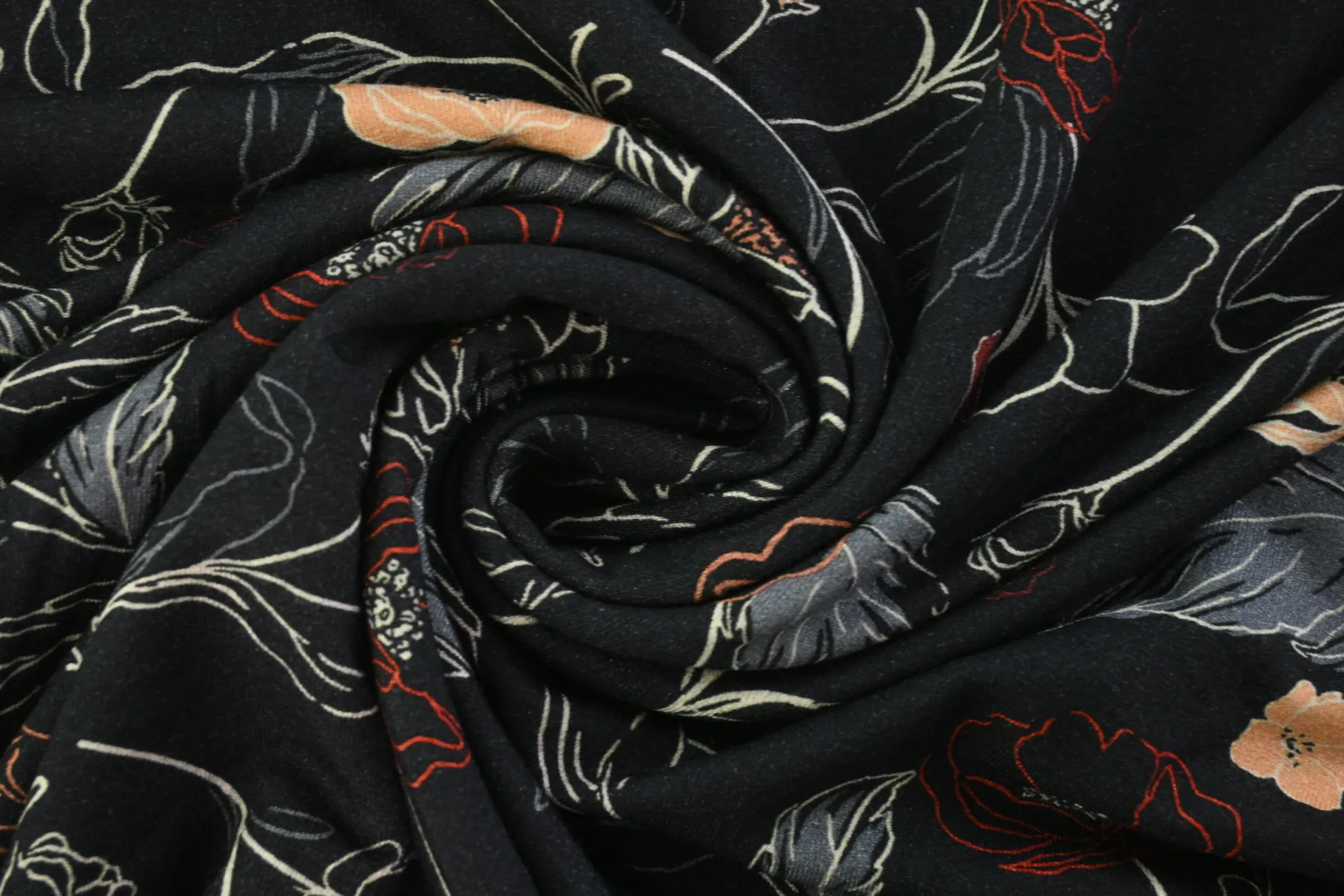 French terry – Midnight Botanical Linework
