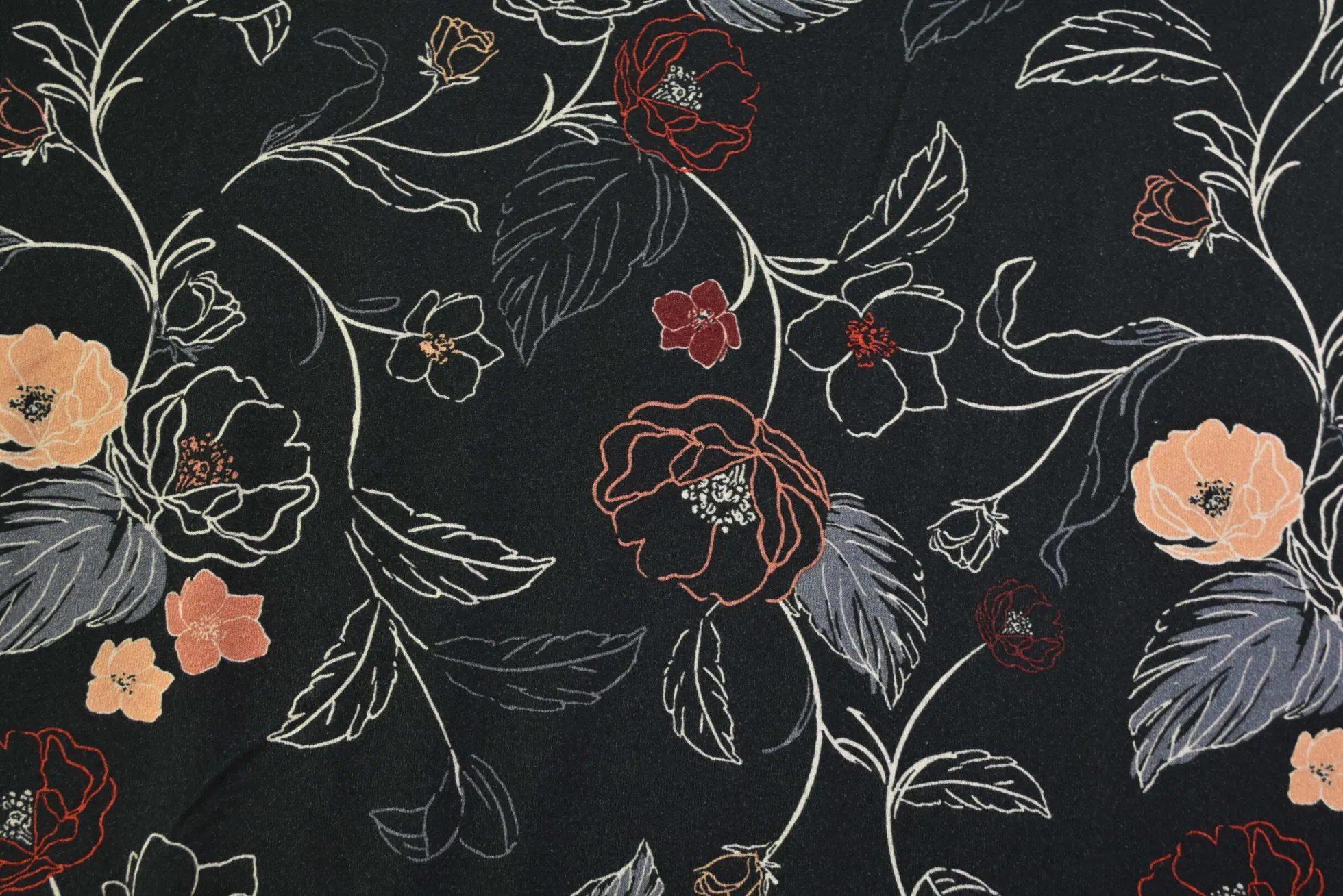 French terry – Midnight Botanical Linework
