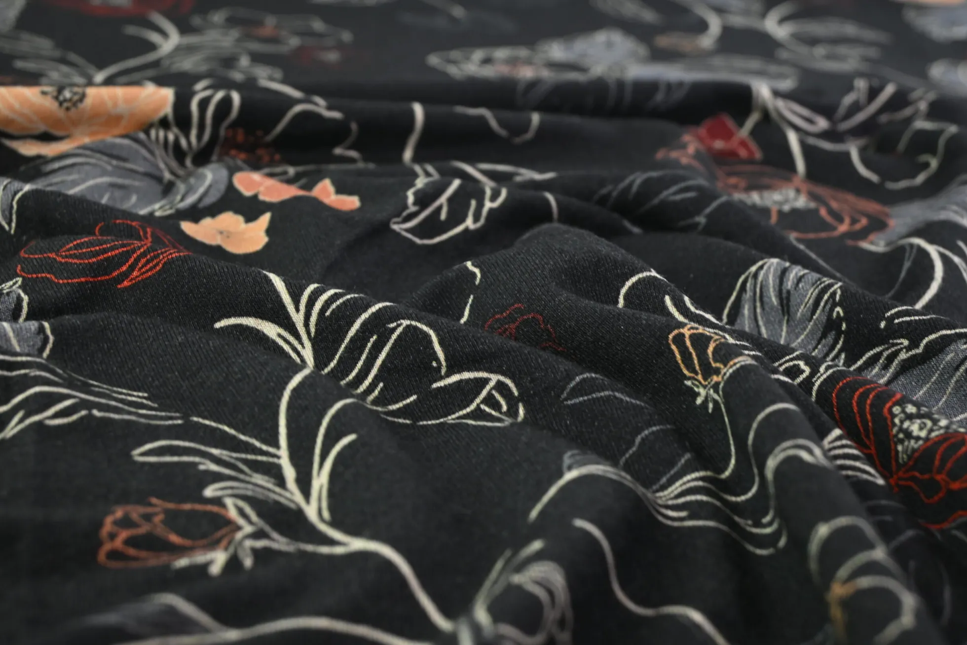 French terry – Midnight Botanical Linework