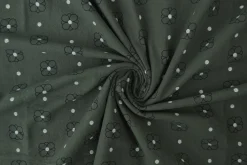 Gewassen katoen / Stonewashed – Bloemetjes gestipt donker grijs