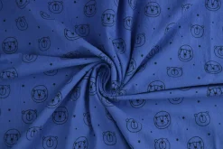 Gewassen katoen / Stonewashed – Beertjes en katjes blauw