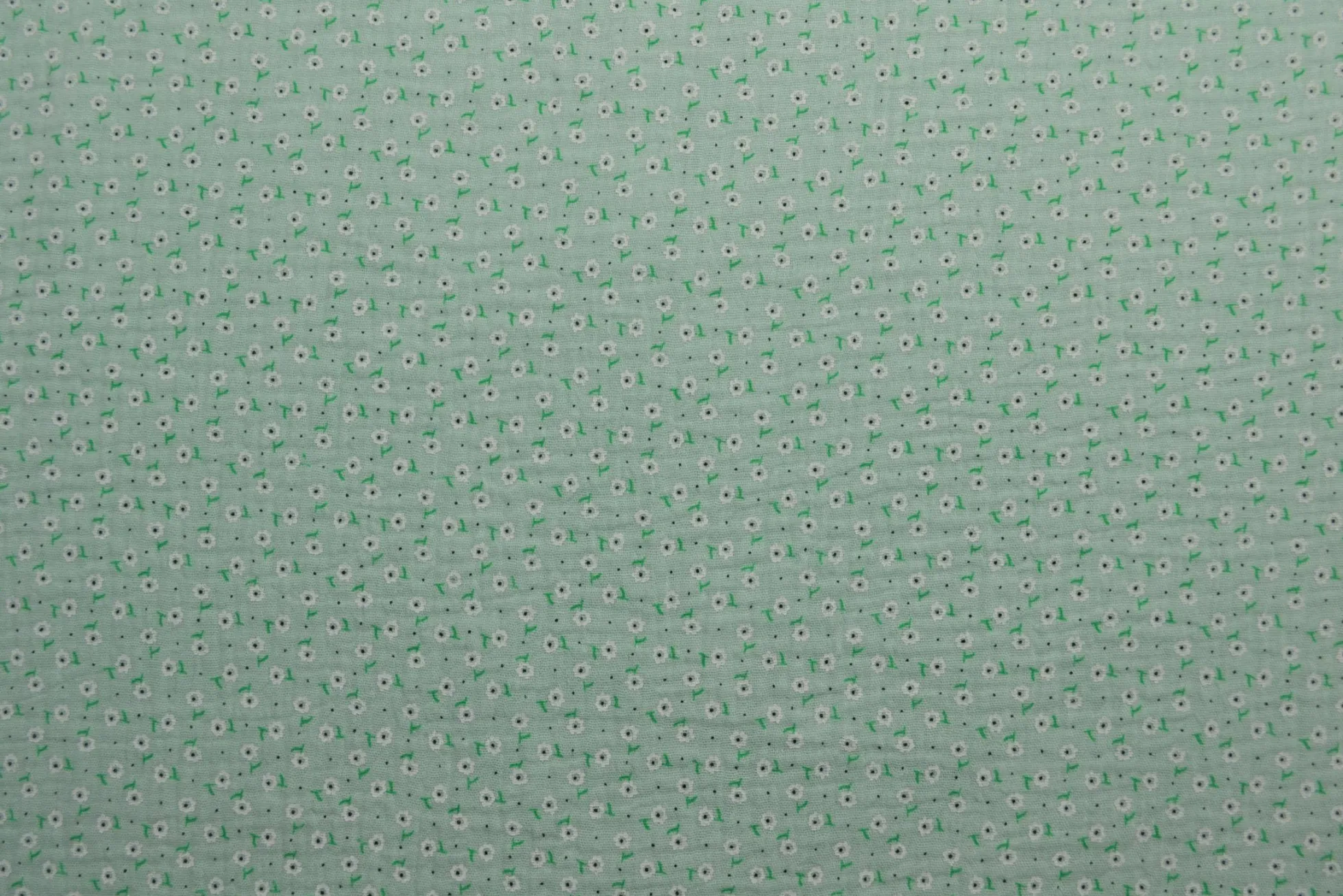 Hydrofiel / Mousseline – Bloemetjes licht mint