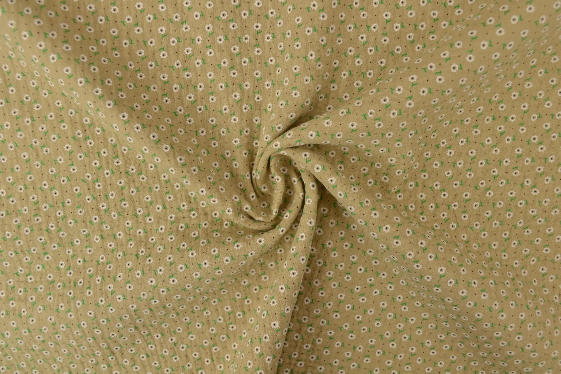 Hydrofiel / Mousseline – Bloemetjes beige