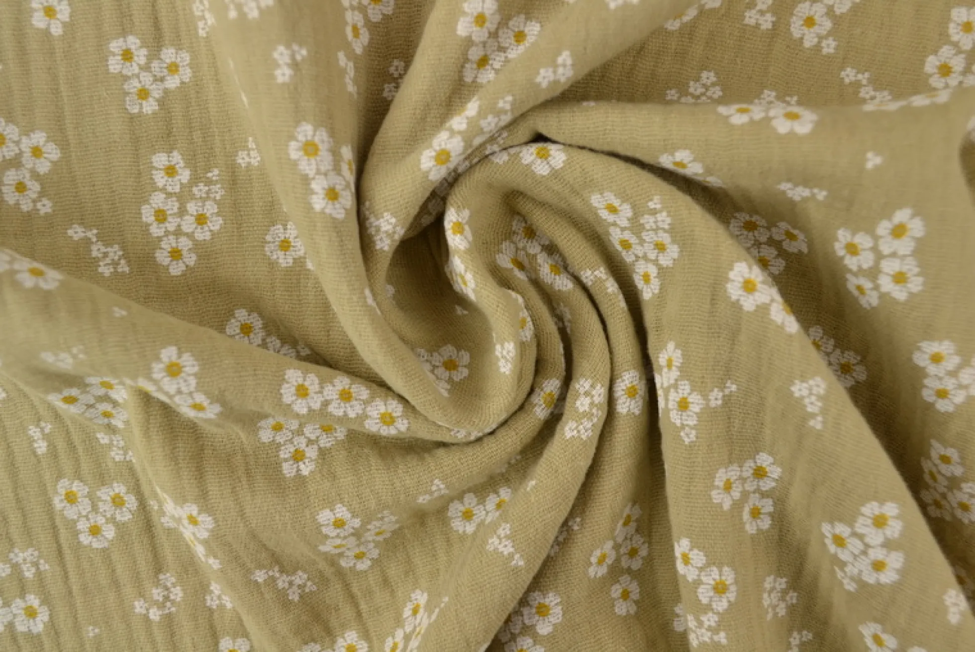 Hydrofiel / Mousseline – Boterbloemetjes beige