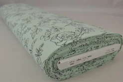 Hydrofiel / Mousseline – Floral lijntekening licht mint