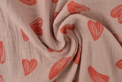 Hydrofiel / Mousseline – Hartjes dusky roze