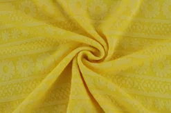 Jacquard jersey – Flower lines geel – Rol 15m x 150cm