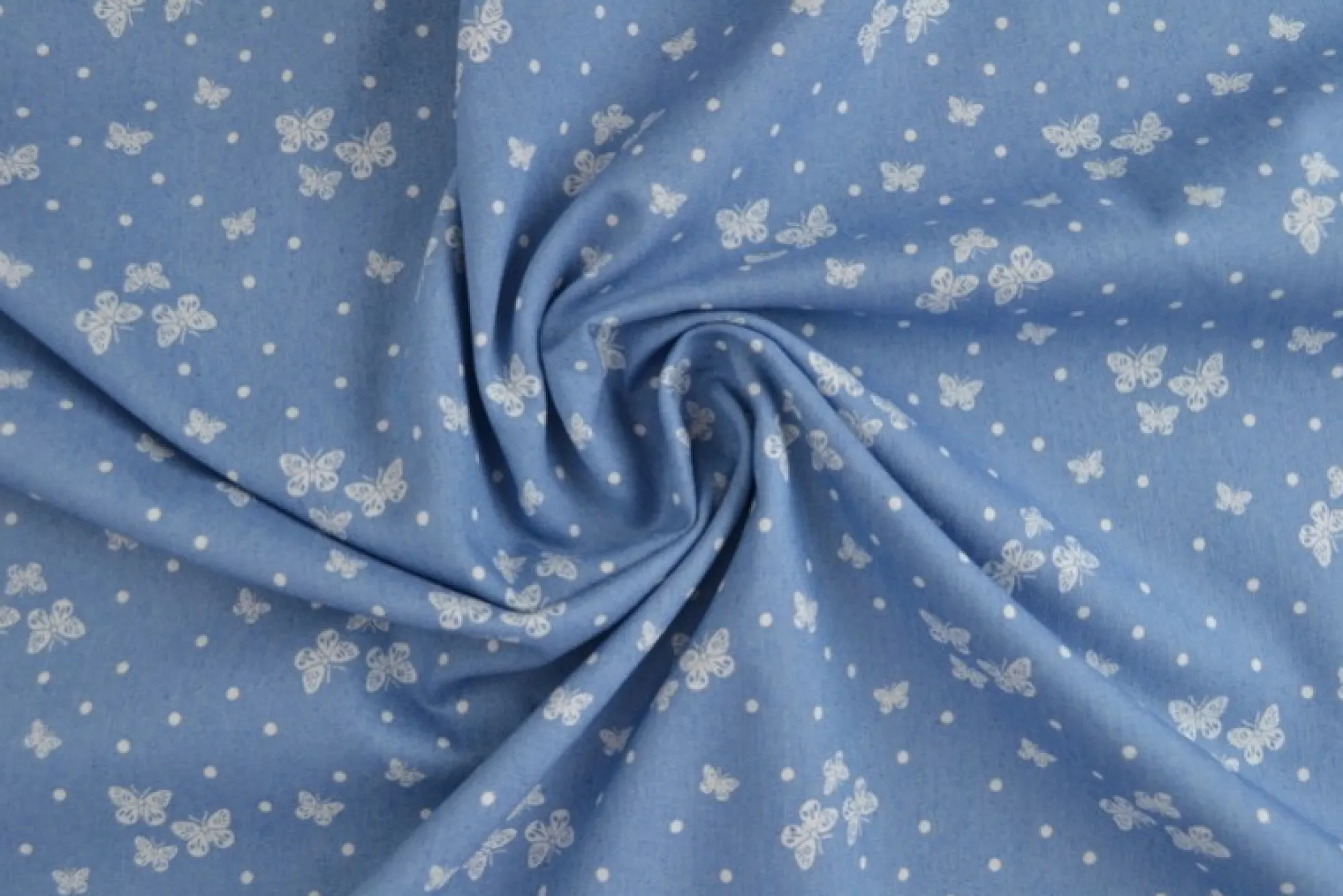 Jeans / denim gewassen – Butterflies lichtblauw chambray