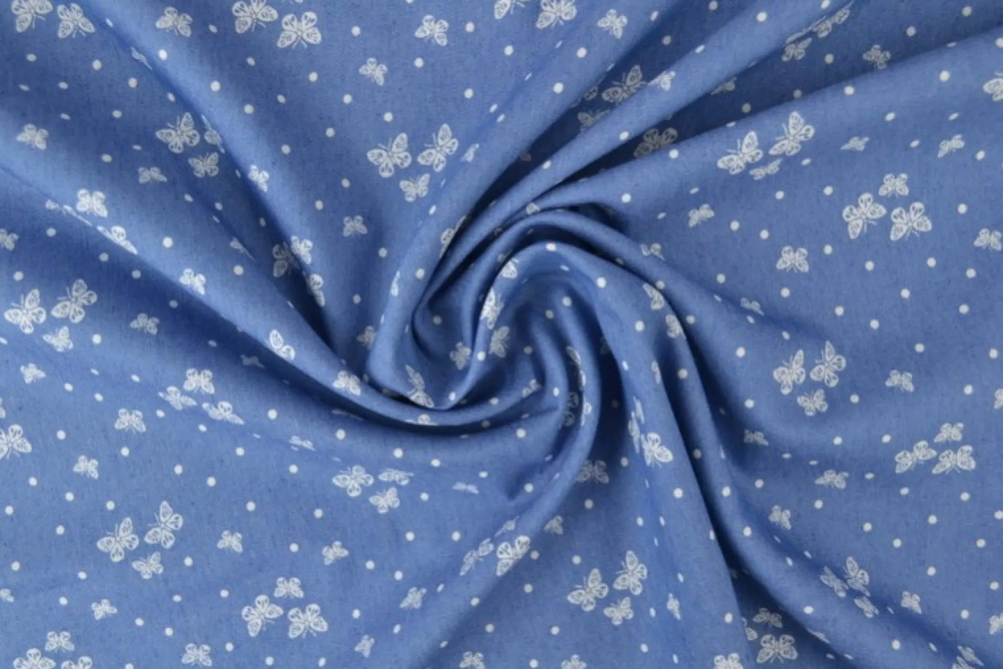 Jeans / denim gewassen – Butterflies blauw chambray