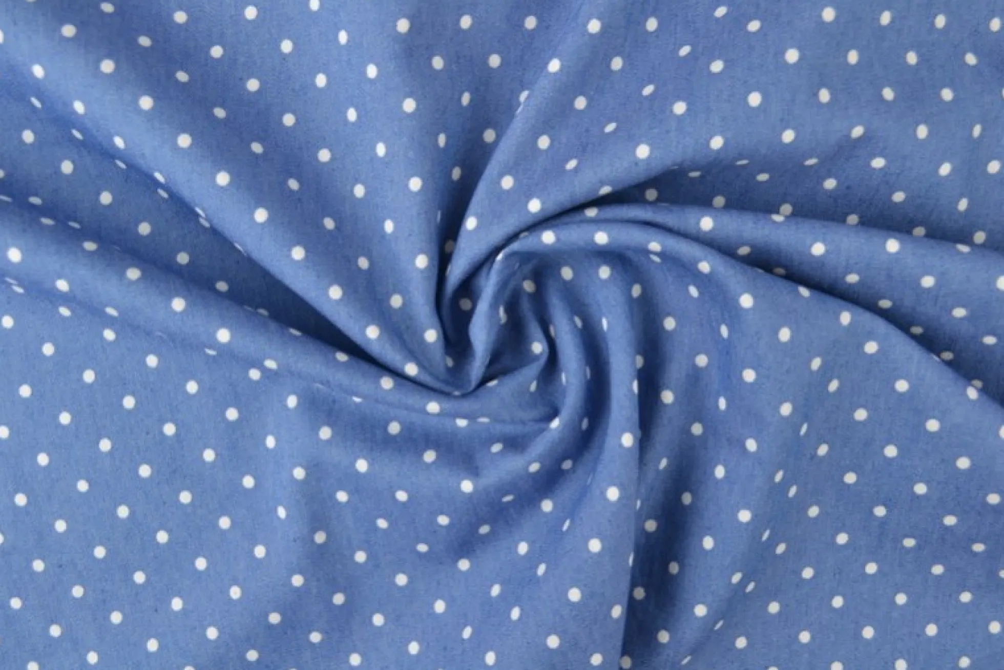 Jeans / denim gewassen – Dots blauw chambray