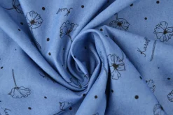 Jeans / denim gewassen – Flowers blauw chambray