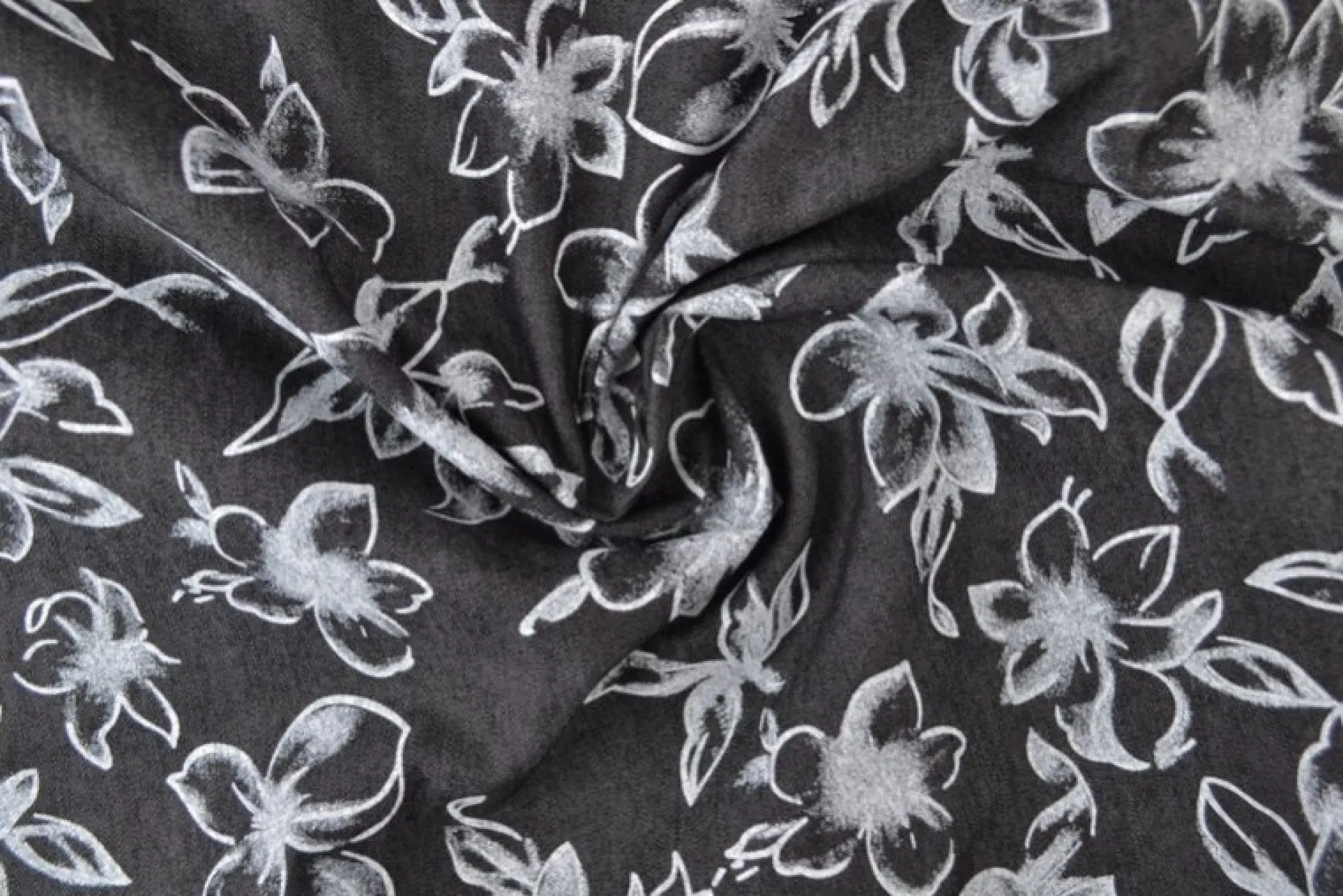 Jeans / denim gewassen – Vintage floral zwart chambray