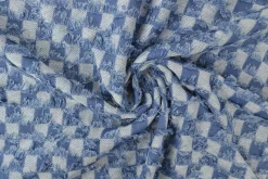 Jeans / denim jacquard – Checks frayed light blue