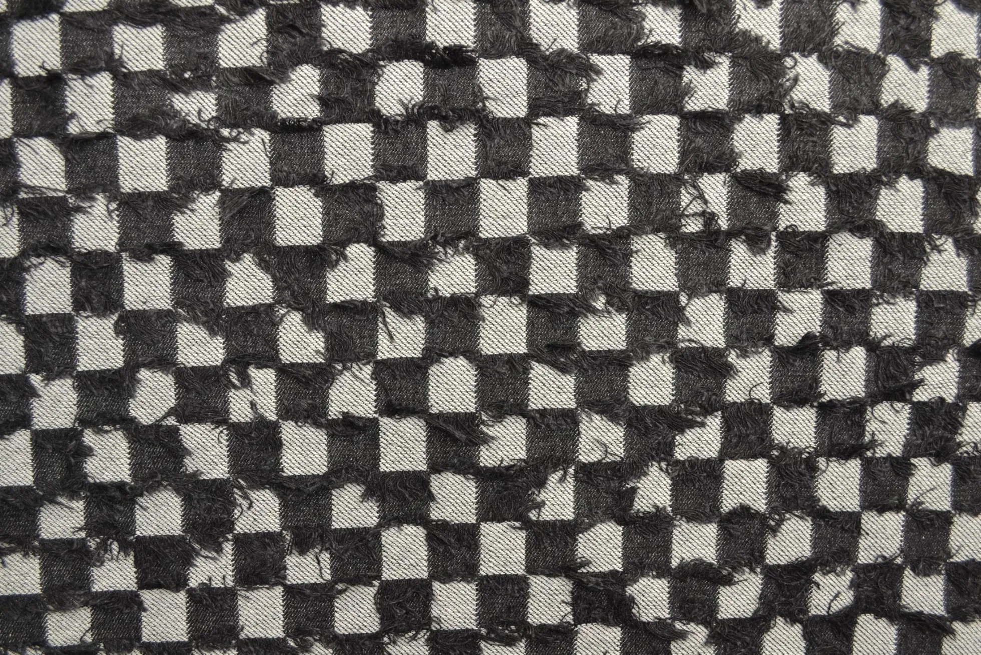 Jeans / denim jacquard – Checks frayed black