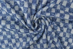 Jeans / denim jacquard – Checks frayed Indigo