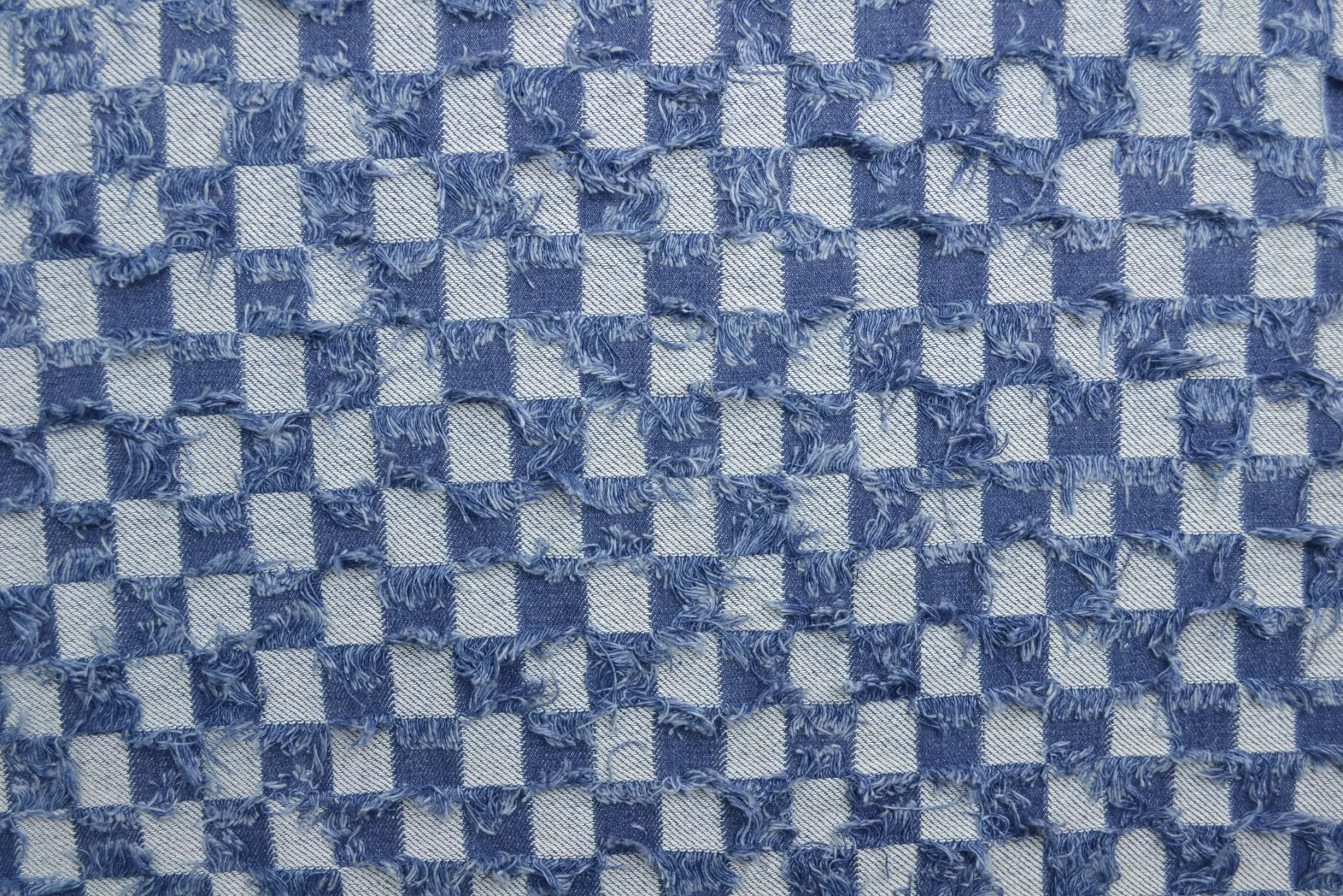 Jeans / denim jacquard – Checks frayed Indigo