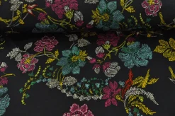 Jersey 4-way stretch – Happy flower on navy