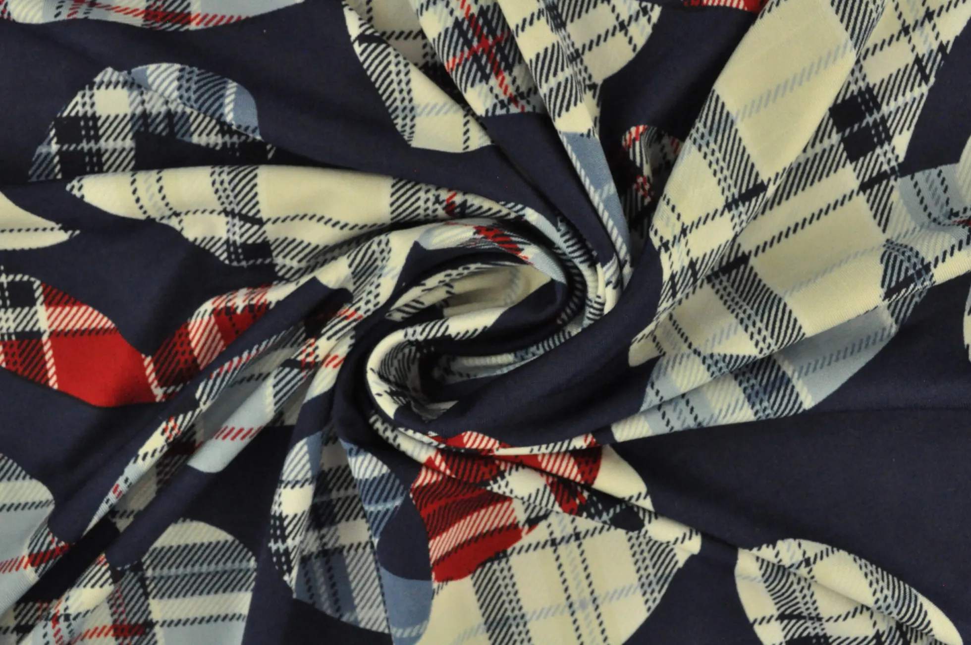 Jersey 4-way stretch – Red checkered on navy