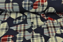 Jersey 4-way stretch – Red checkered on navy