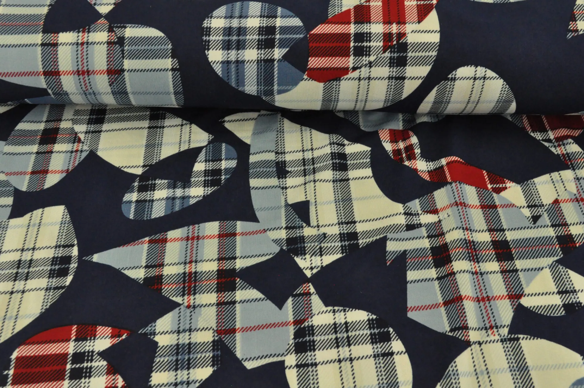 Jersey 4-way stretch – Red checkered on navy