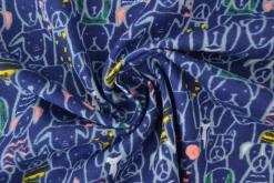 Katoen flanel / molton – Dark navy / purple dogs
