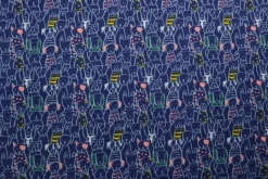 Katoen flanel / molton – Dark navy / purple dogs