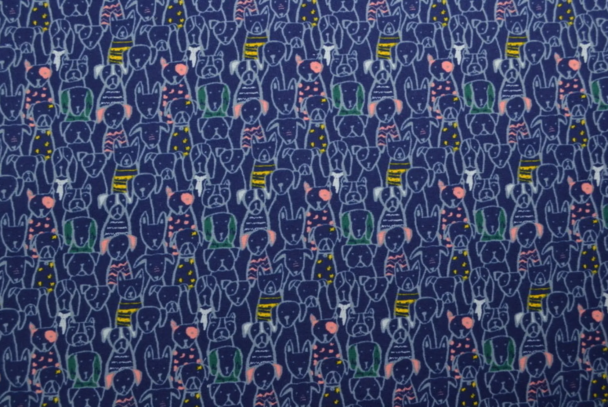 Katoen flanel / molton – Dark navy / purple dogs