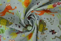 Katoen flanel / molton – Frogs on grey