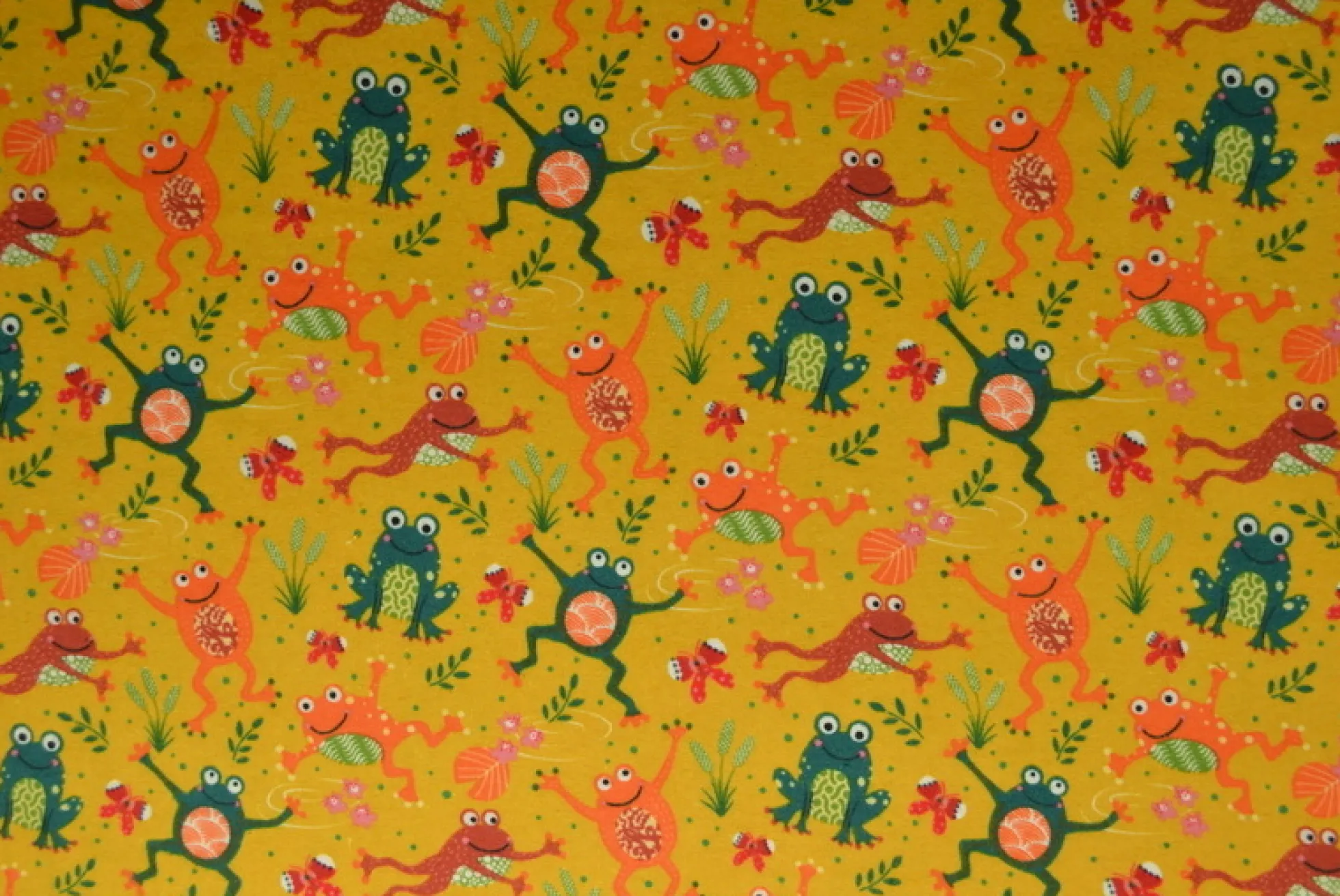 Katoen flanel / molton – Frogs on ocher
